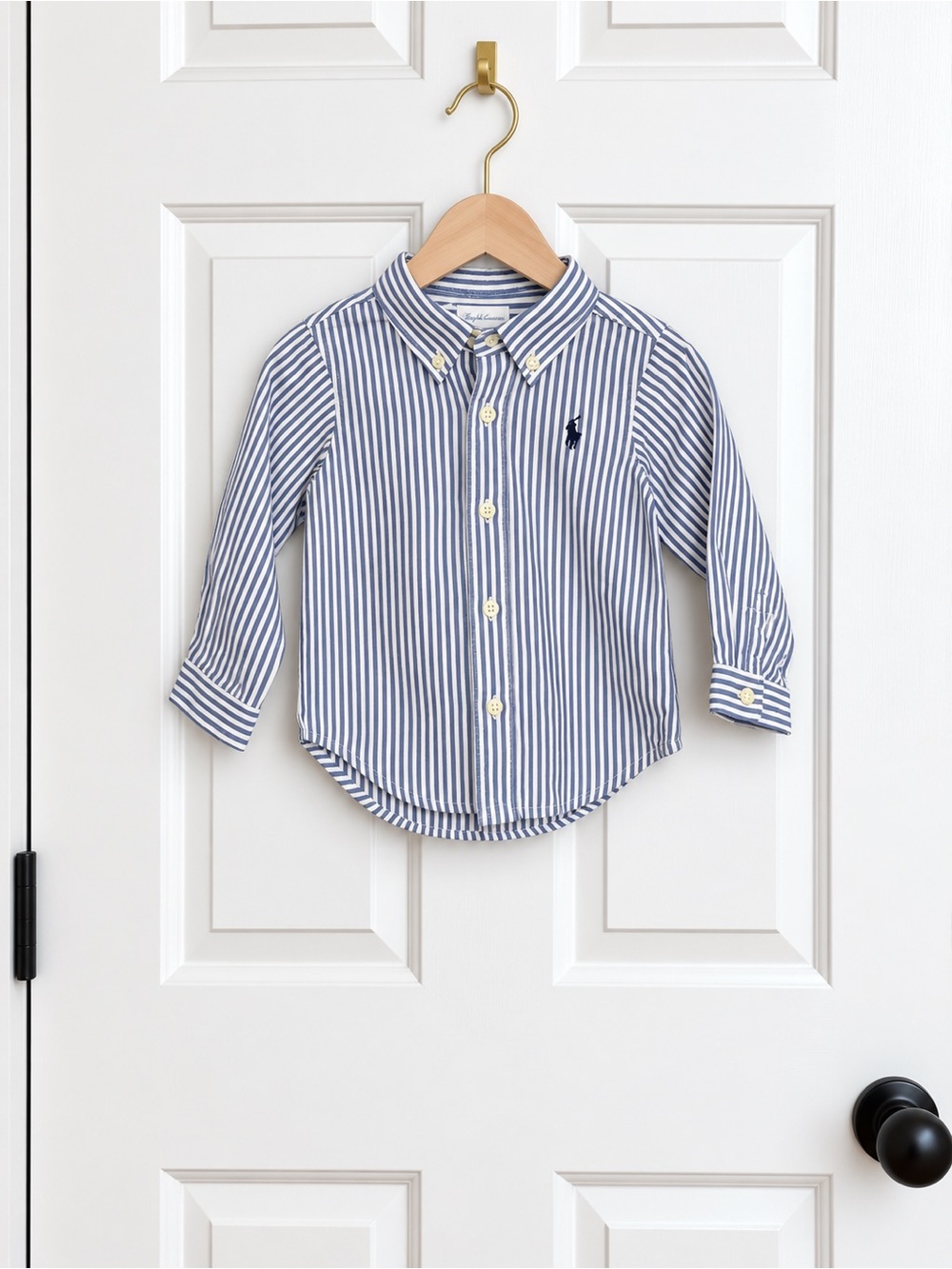 NWT Ralph Lauren Baby Boy 9M Blue White Stripe Oxford Button Down Shirt